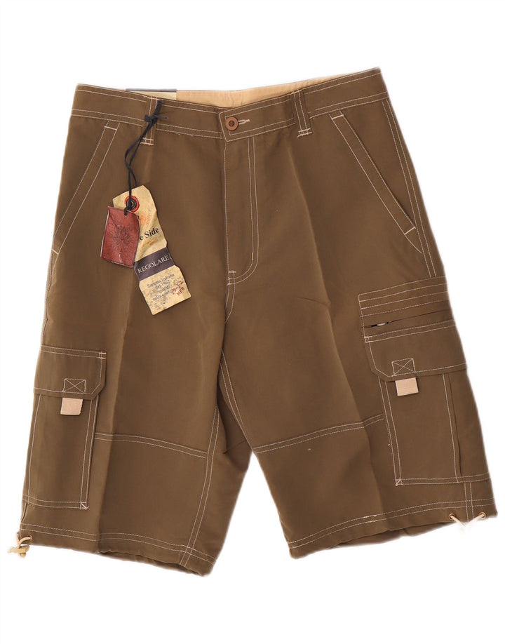Pantaloncini cargo da uomo con lato blu medio W30 poliestere kaki