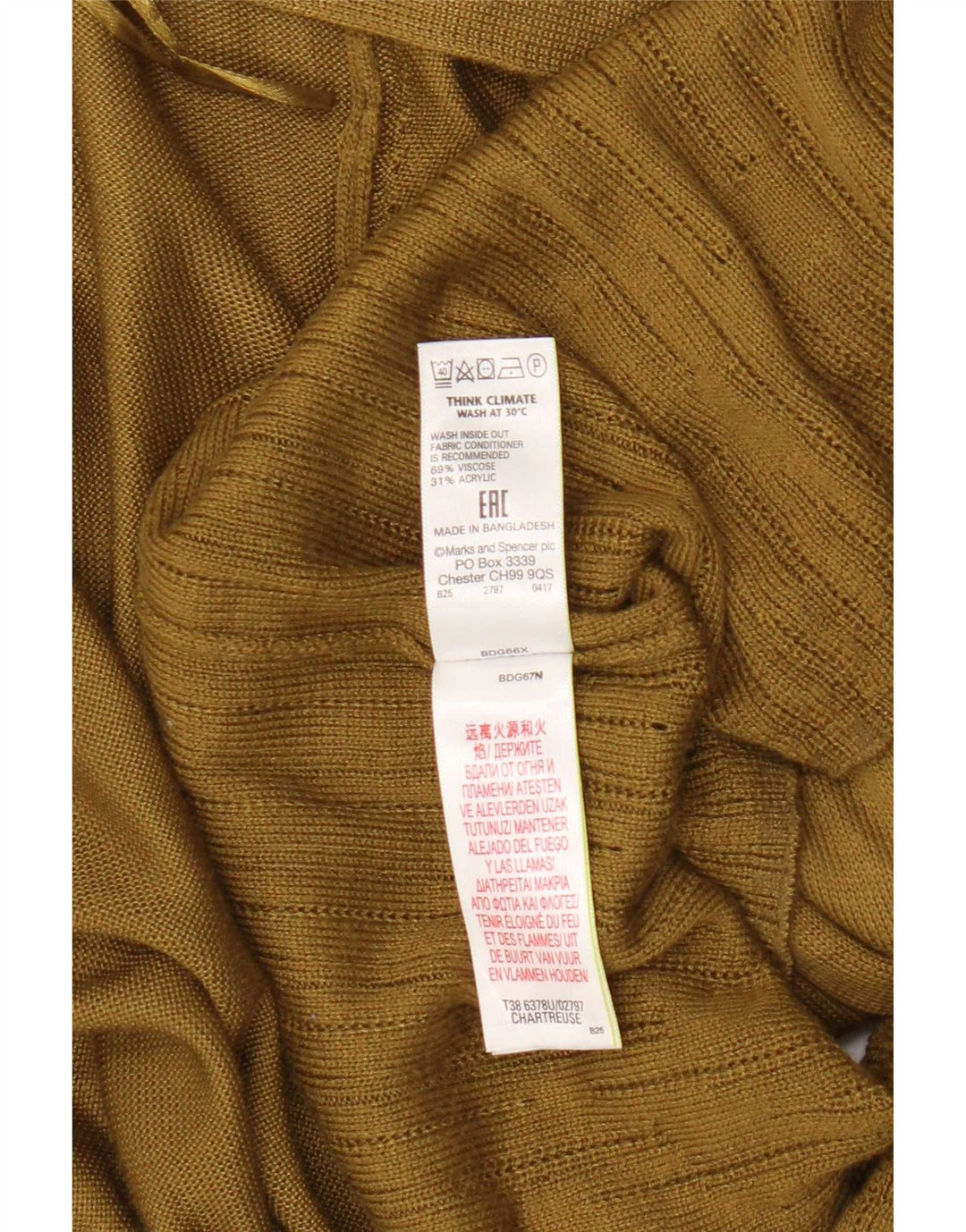 Maglione cardigan aperto lungo da donna Marks & Spencer UK 16 grande kaki
