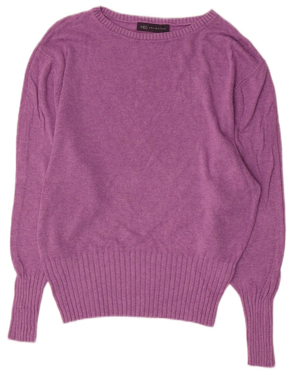 MARKS & SPENCER Maglione da donna con scollo a barca UK 10 Piccolo viscosa viola