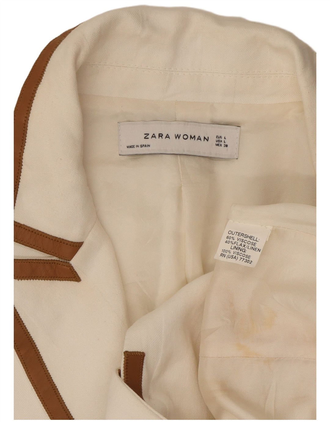 Giacca blazer a 1 bottone da donna Zara UK 16 grande viscosa bianca
