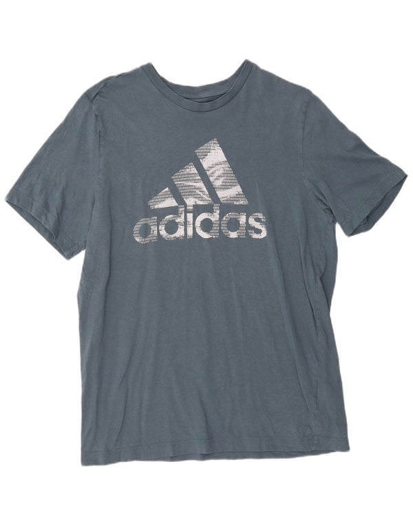T-shirt grafica da uomo Adidas Top in cotone blu medio