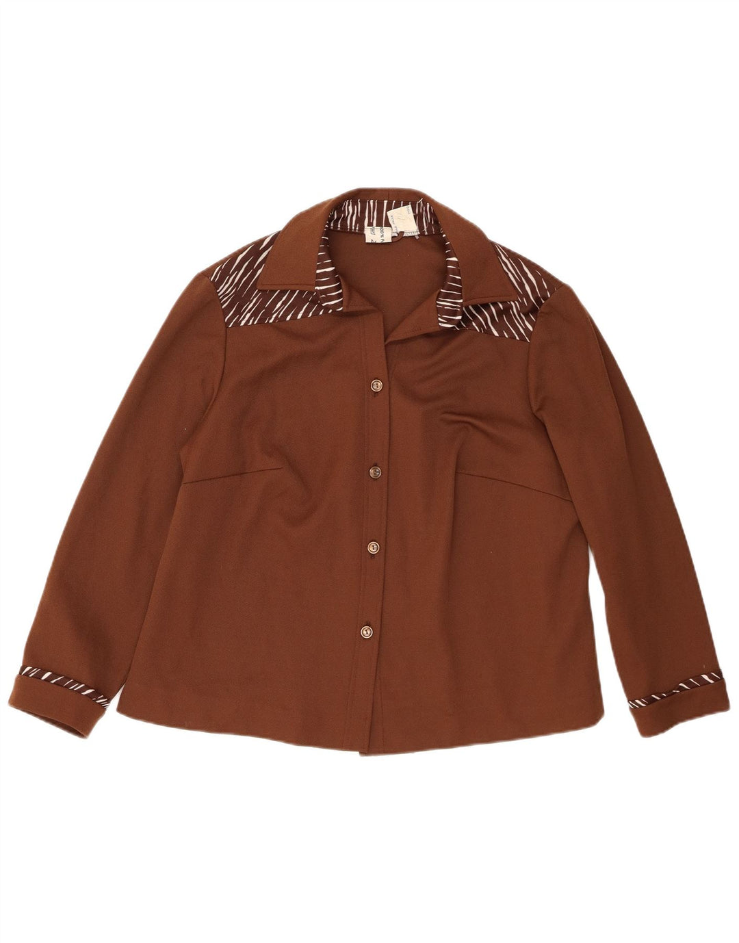 Camicetta camicia vintage da donna UK 16 grande a righe marroni