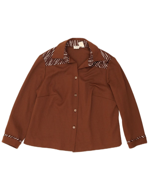 Camicetta camicia vintage da donna UK 16 grande a righe marroni