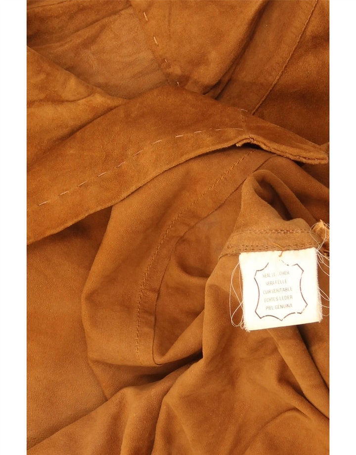 Camicia vintage in pelle scamosciata da donna UK 14 grande in pelle marrone