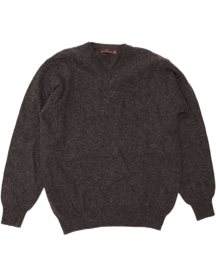 Maglione ZARA da uomo con scollo a V in lana grigio medio