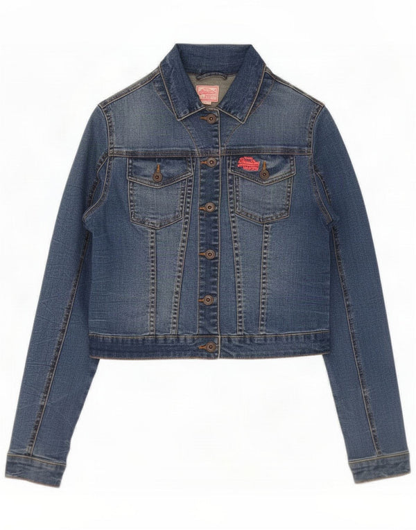 Superdry Giacca di jeans corta da donna UK 12 Blu medio Cotone