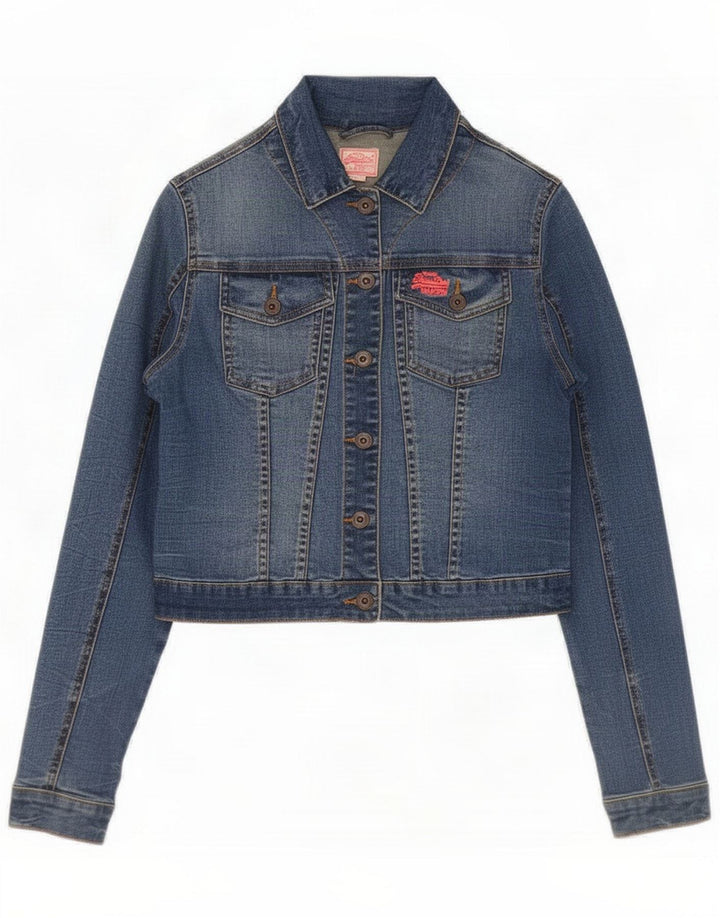 Superdry Giacca di jeans corta da donna UK 12 Blu medio Cotone