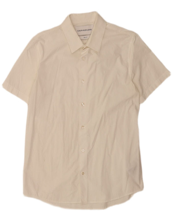 Calvin Klein Jeans Camicia da uomo slim fit a maniche corte grande in cotone bianco