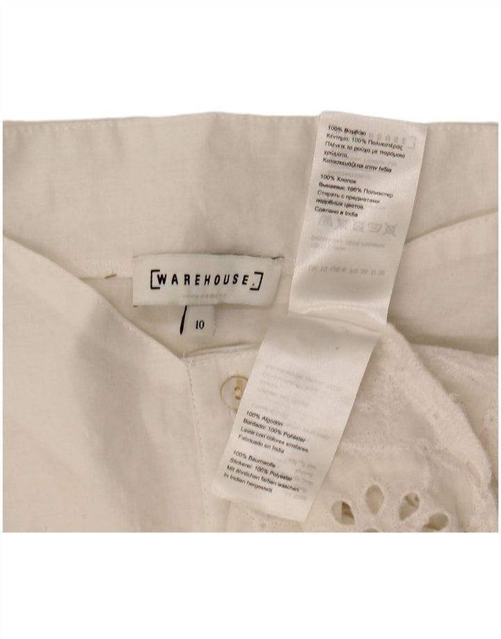 WAREHOUSE Camicia da donna a maniche corte camicetta UK 10 piccola poliestere bianco