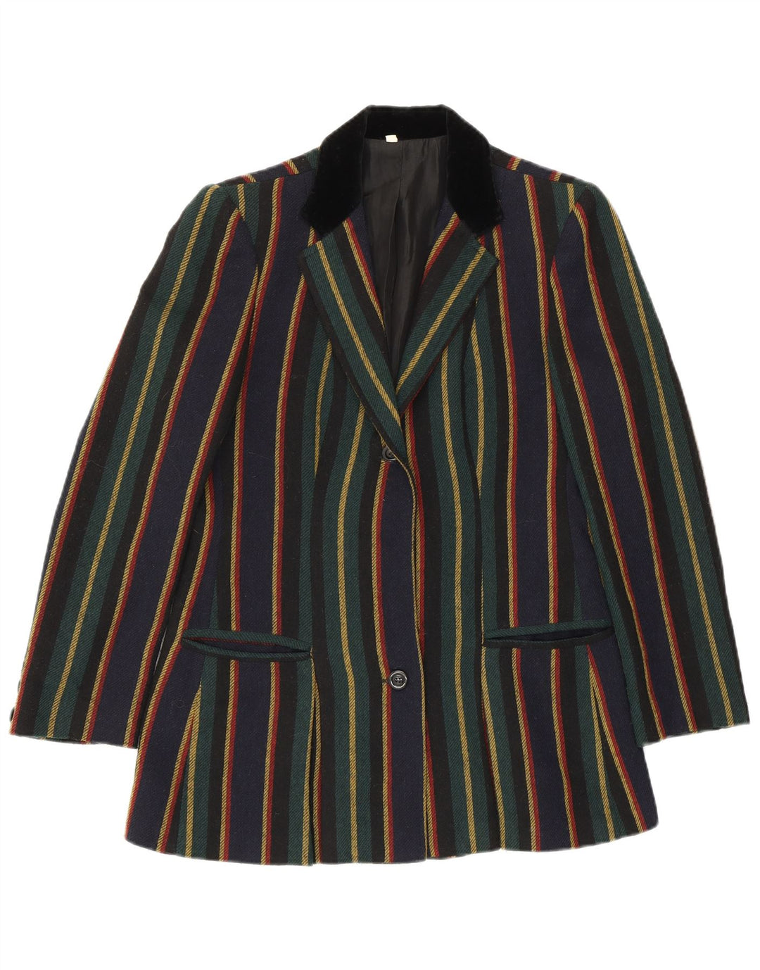 Giacca blazer da donna a 2 bottoni VINTAGE UK 10 piccola a righe multicolore