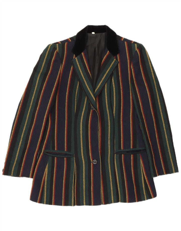 Giacca blazer da donna a 2 bottoni VINTAGE UK 10 piccola a righe multicolore
