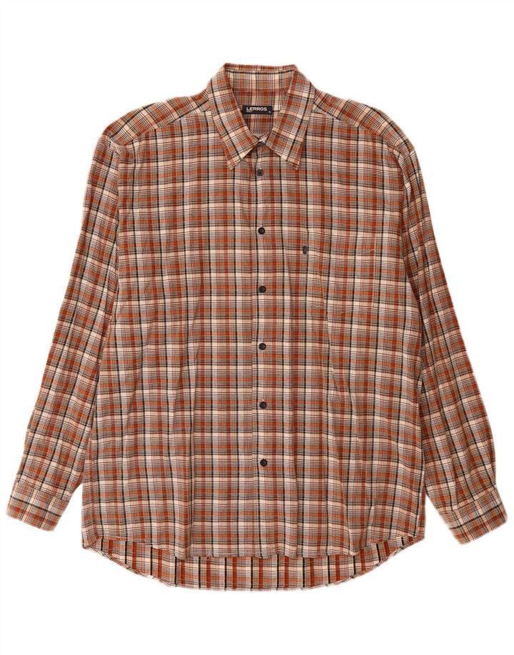 LERROS Mens Shirt XL Brown Check Cotton