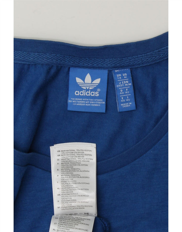 ADIDAS Womens Graphic T-Shirt Top UK 14 Large  Blue Polyester Vintage Adidas and Second-Hand Adidas from Messina Hembry 