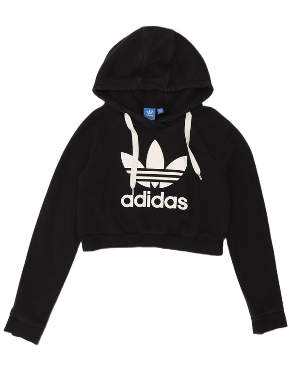 Maglione con cappuccio grafico da donna Adidas Crop Graphic UK 10 piccolo cotone nero