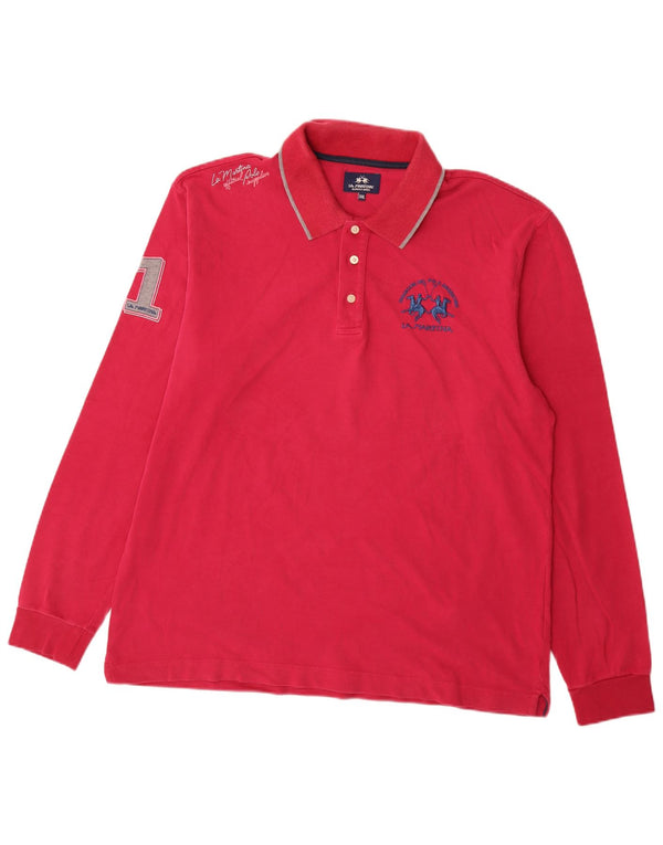 Polo grafica da uomo a maniche lunghe La Martina 2XL cotone rosa