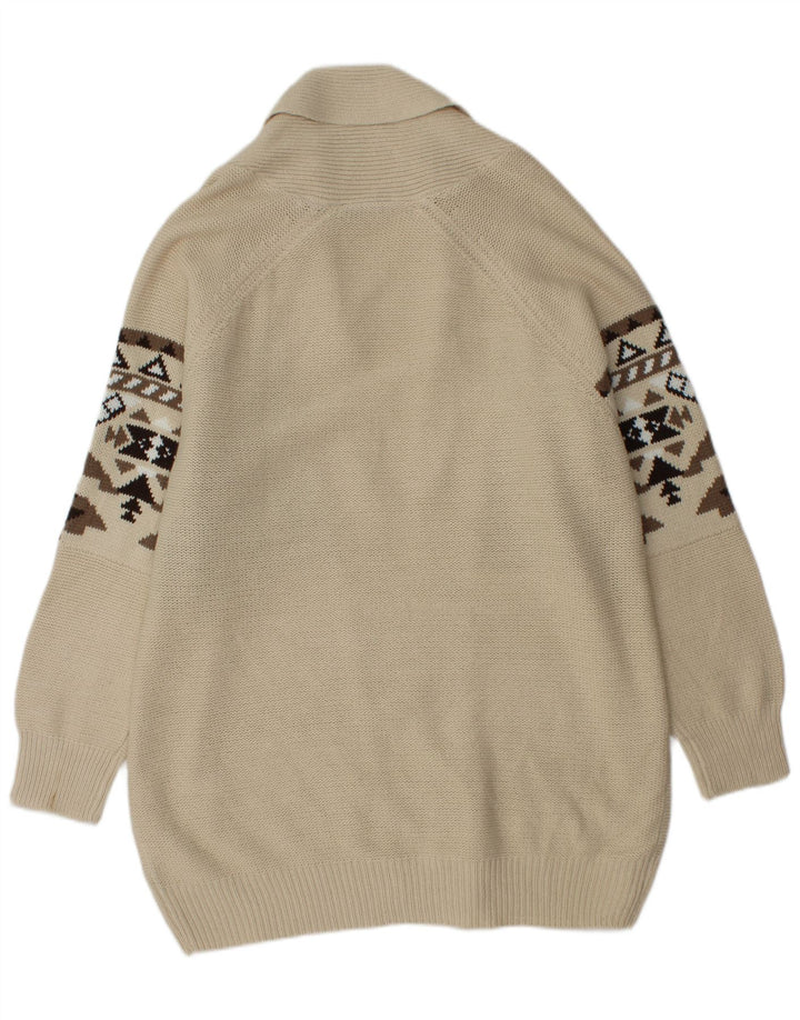 JANINA Maglione cardigan lungo oversize da donna EU 48 2XL Beige Fair Isle