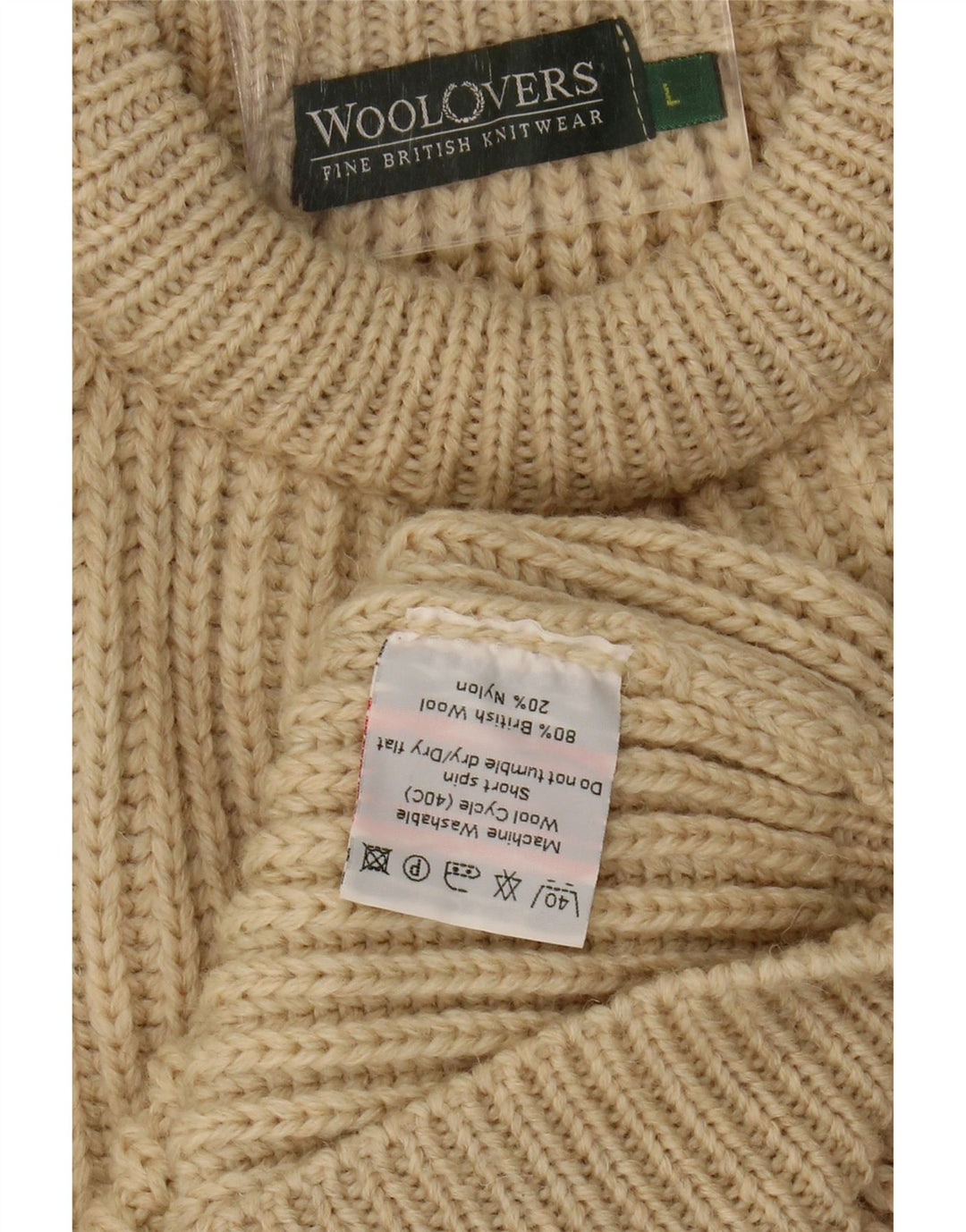 Maglione maglione girocollo da donna WoolOvers UK 16 Lana beige grande