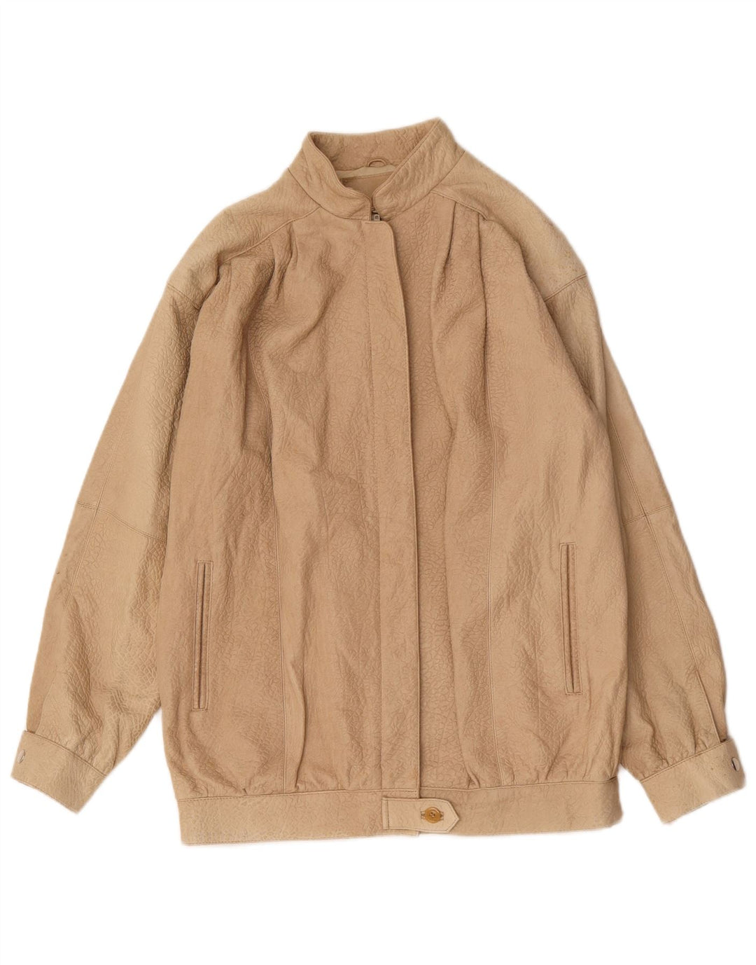 Giacca in pelle oversize da donna vintage EU 36 piccola stampa animalier beige