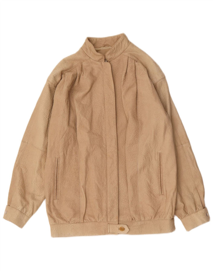 Giacca in pelle oversize da donna vintage EU 36 piccola stampa animalier beige