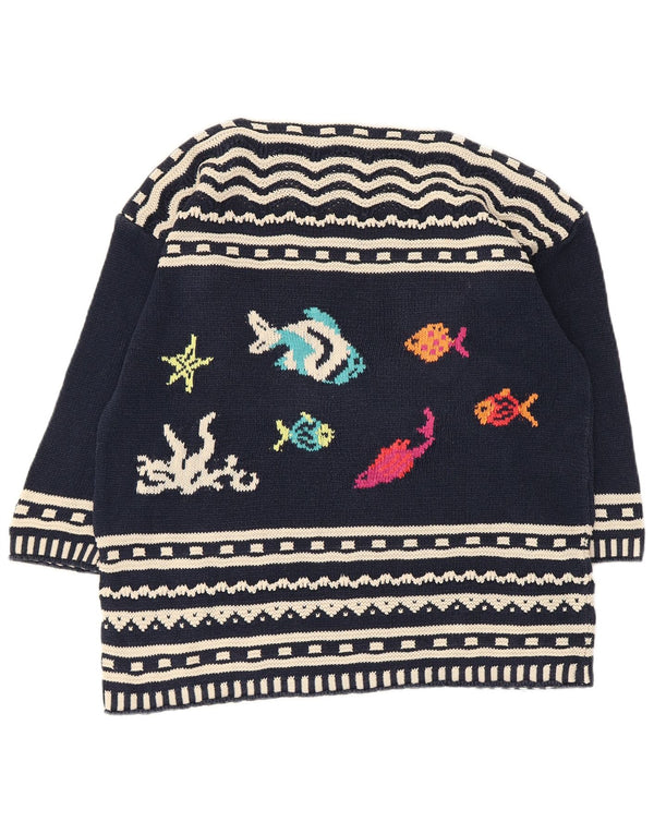 Maglione da donna con scollo a barca con grafica Benetton UK 14 Blu navy medio