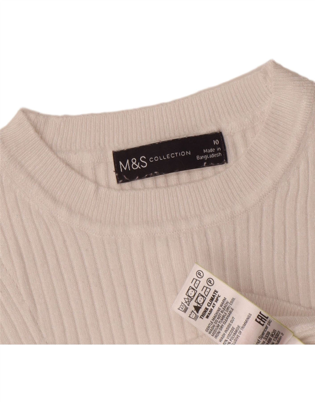 Maglione corto girocollo da donna Marks & Spencer UK 10 piccolo bianco