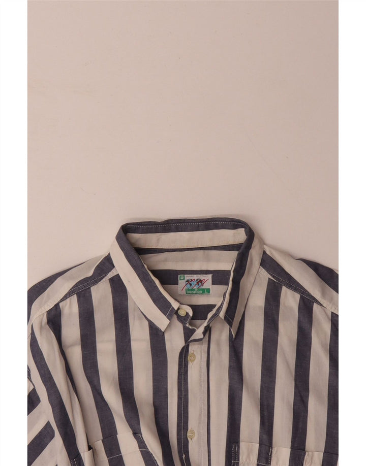 Camicia a maniche corte da uomo BENETTON a righe grandi blu navy