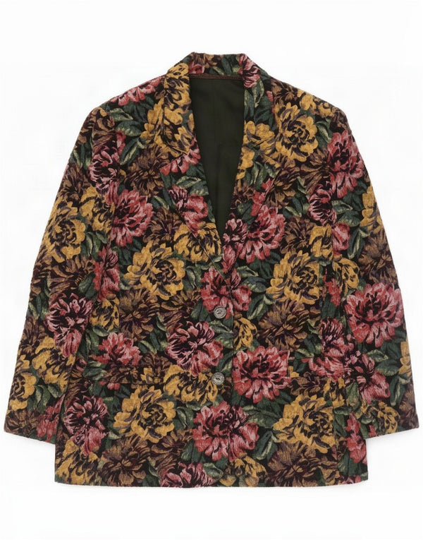 Giacca blazer vintage da donna a 2 bottoni UK 12 media multicolore floreale