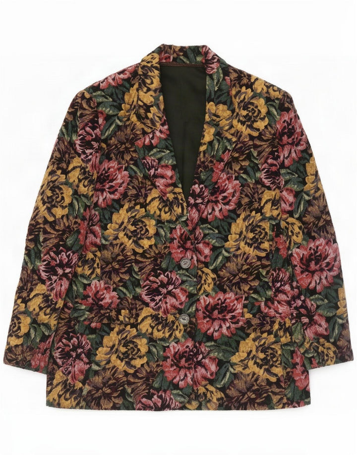 Giacca blazer vintage da donna a 2 bottoni UK 12 media multicolore floreale