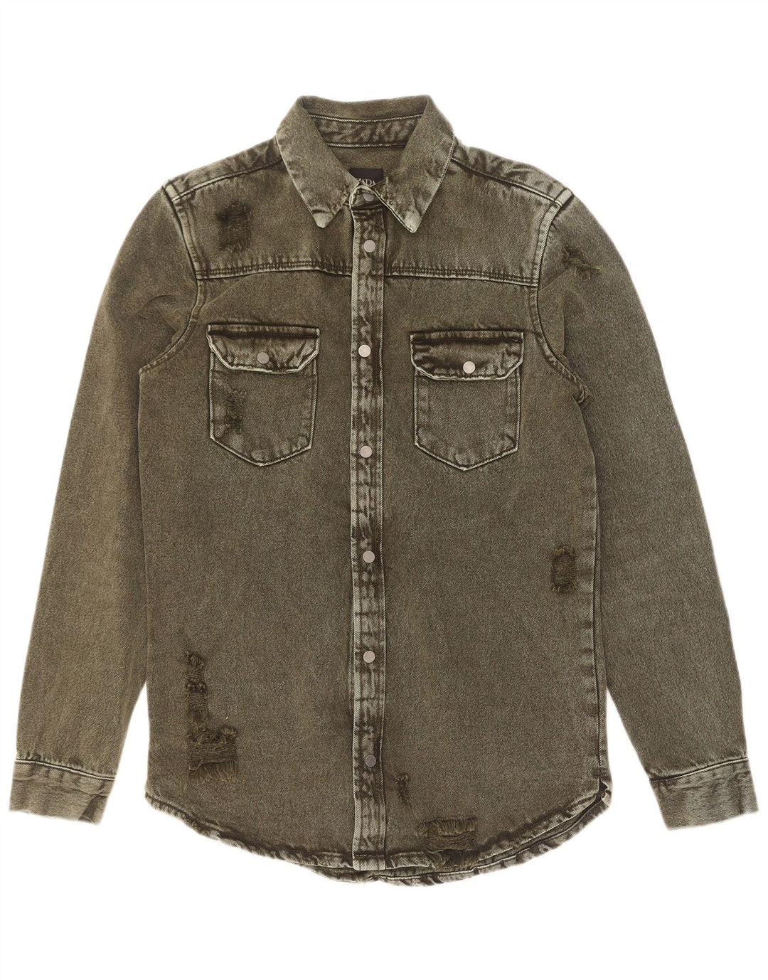 Camicia Zara da uomo in denim dalla vestibilità comoda e invecchiata, piccola, in cotone kaki