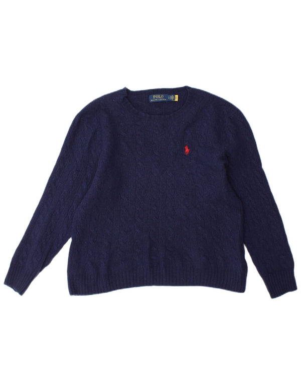 Polo Ralph Lauren Maglione da donna con scollo a barca UK 14 Large Blu Navy