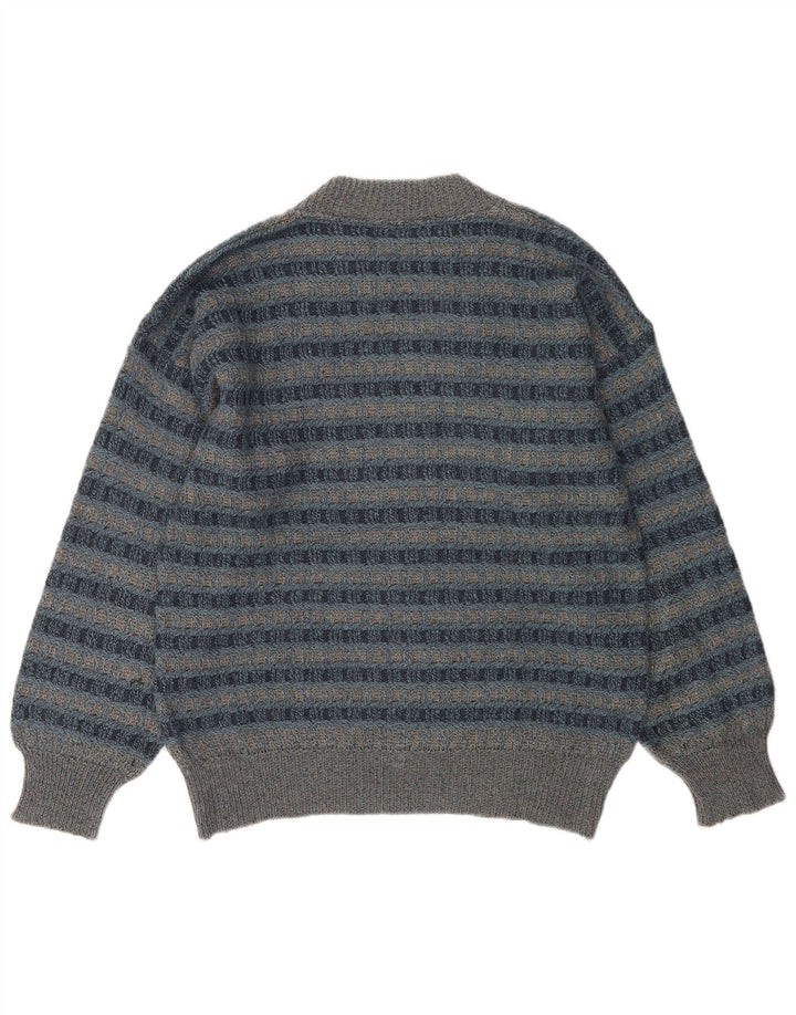 Maglione maglione girocollo da uomo vintage in acrilico a strisce blu grandi