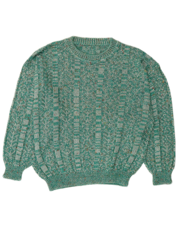 Maglione maglione vintage da donna con scollo a barca UK 14 verde medio screziato