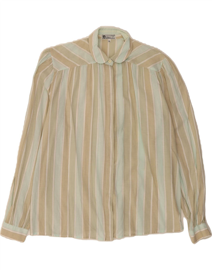 VINTAGE Womens Shirt IT 44 Medium Green Striped Cotton Vintage Vintage and Second-Hand Vintage from Messina Hembry 