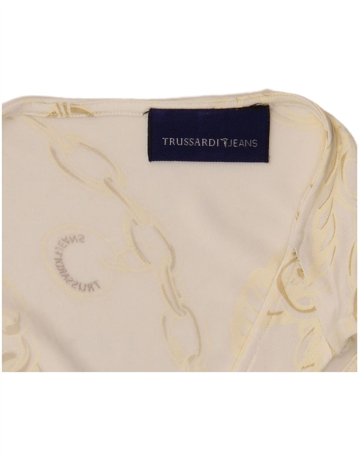 Camicetta da donna con motivo astratto Trussardi Jeans UK 8 Small Bianca