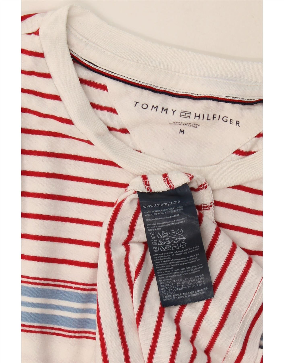 TOMMY HILFIGER Mens T-Shirt Top Medium Red Striped Cotton