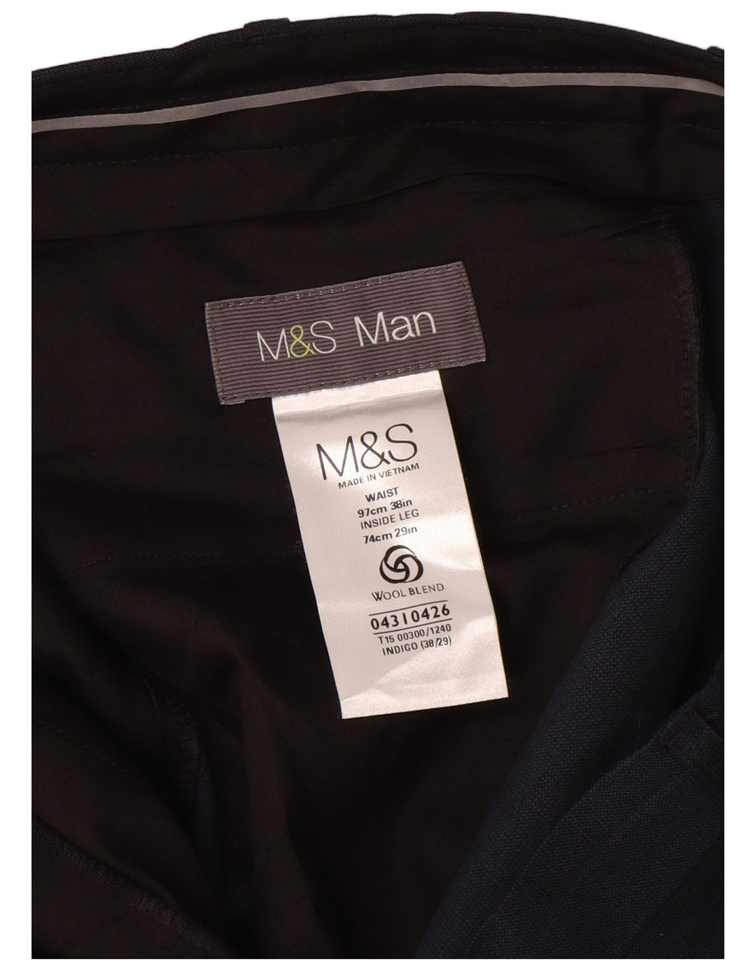 Pantaloni chino con pegging da uomo Marks & Spencer W38 L29 lana blu navy