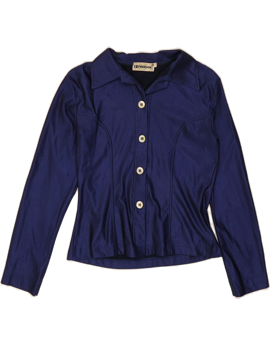 VINTAGE Womens Shirt Blouse UK 12 Medium Blue Polyamide Vintage Vintage and Second-Hand Vintage from Messina Hembry 
