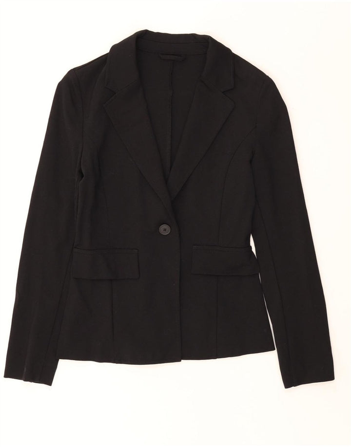 BENETTON Womens 1 Button Blazer Jacket UK 8 Small Black Viscose Vintage Benetton and Second-Hand Benetton from Messina Hembry 