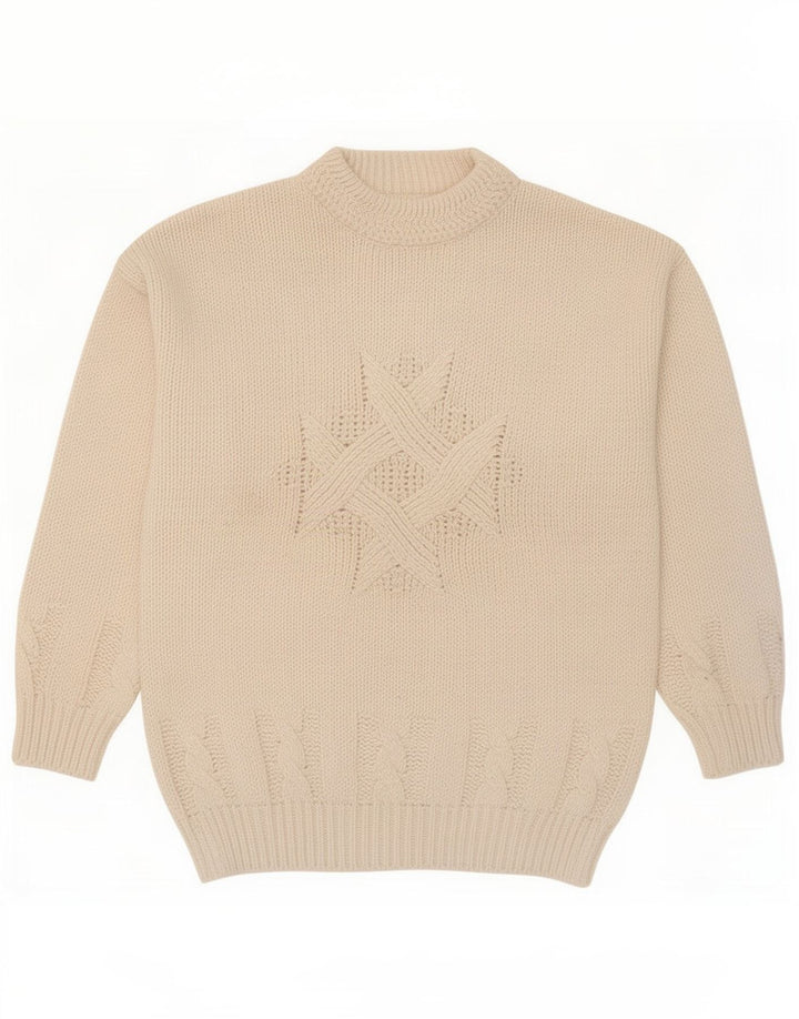 Maglione vintage da uomo con collo alto e maglione grande in lana bianca