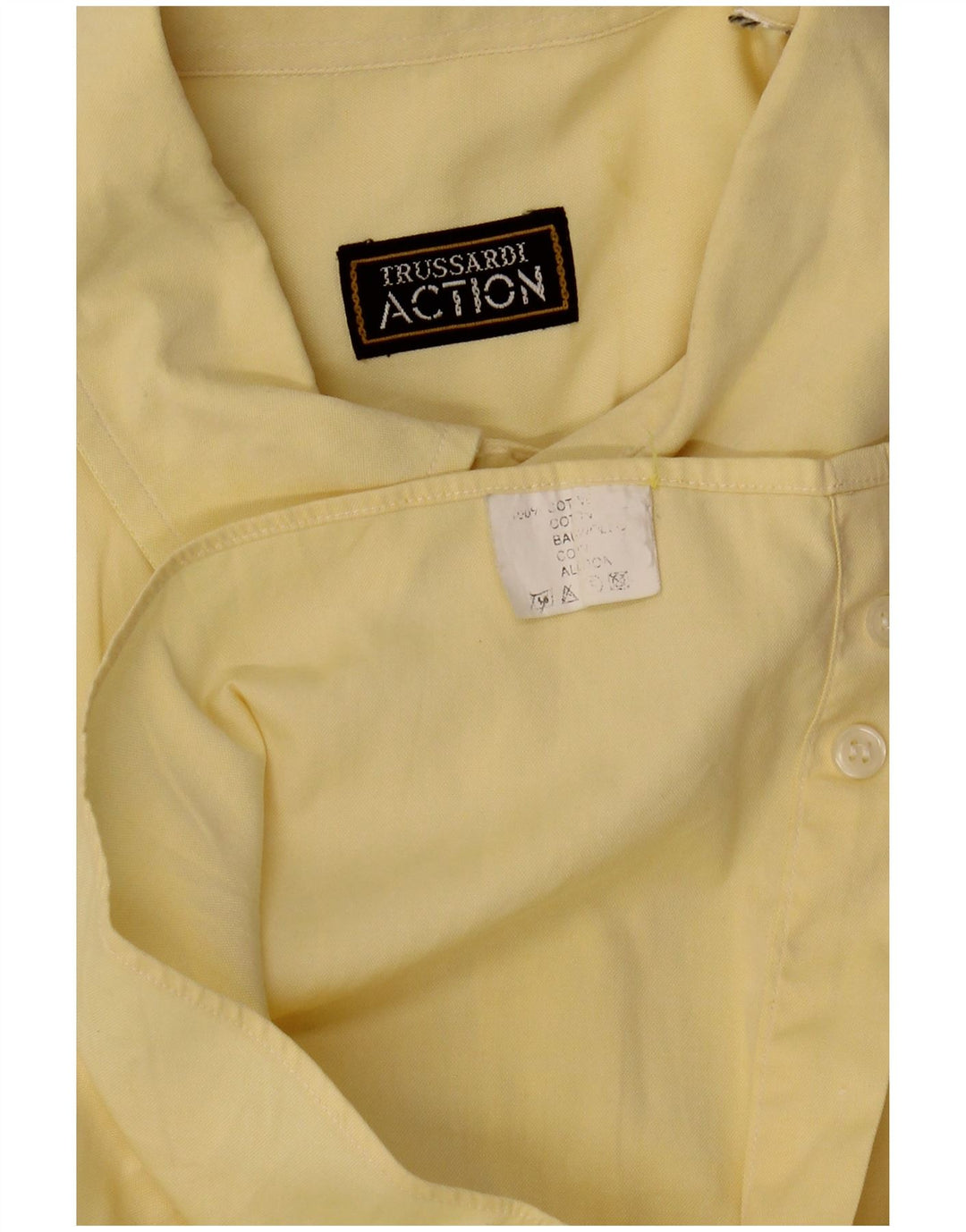 TRUSSARDI Mens Short Sleeve Shirt Large Yellow Cotton