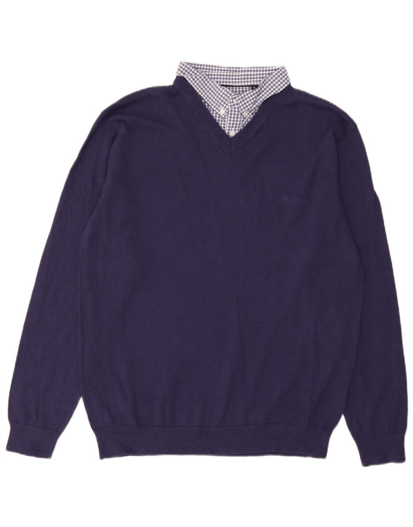 Maglione da uomo con scollo a V Pierre Cardin XL in cotone blu navy