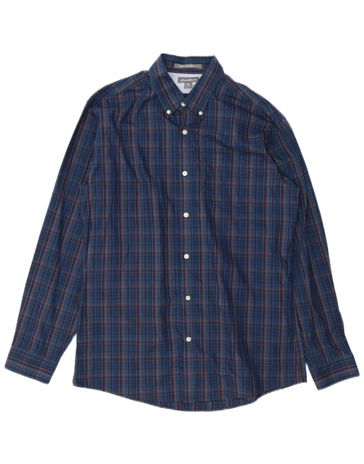 Eddie Bauer Camicia da uomo dalla vestibilità classica, grande, in cotone a quadri blu navy