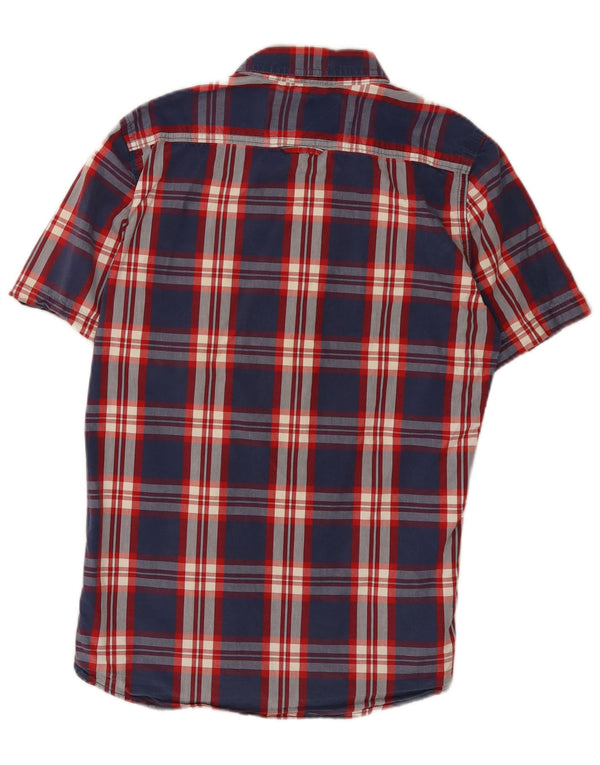 Camicia a maniche corte da uomo Superdry in cotone a quadri blu navy medio