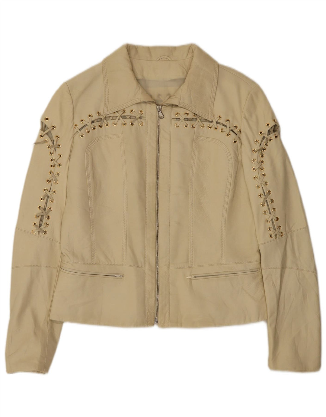 Giacca in pelle da donna vintage IT 42 in pelle beige media