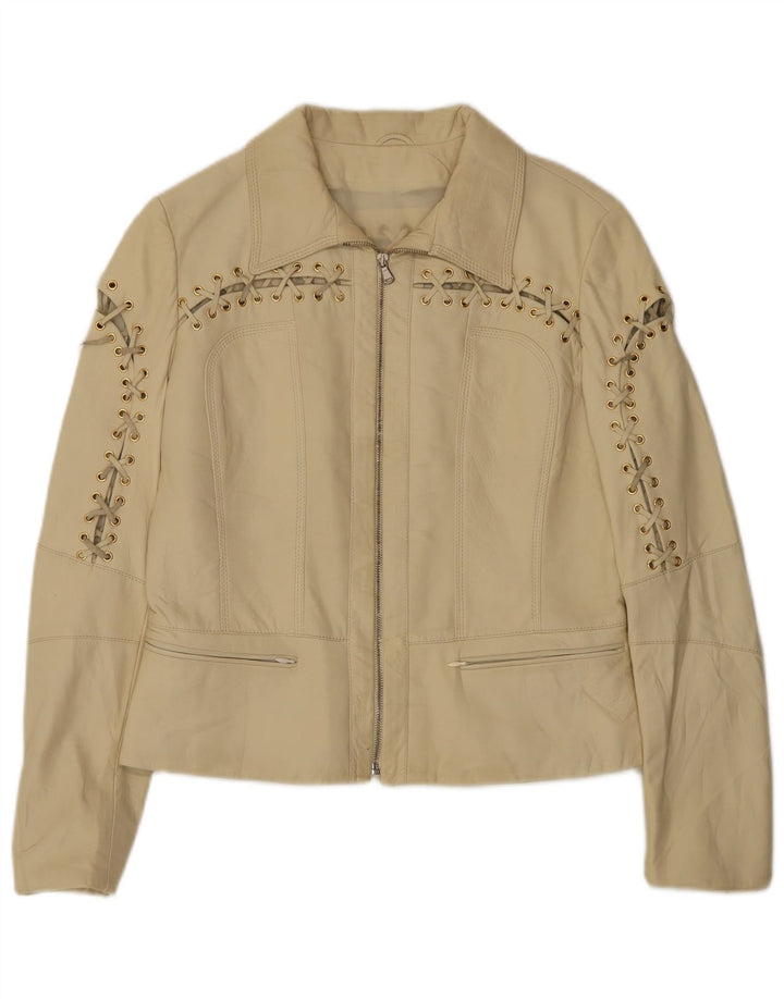 Giacca in pelle da donna vintage IT 42 in pelle beige media