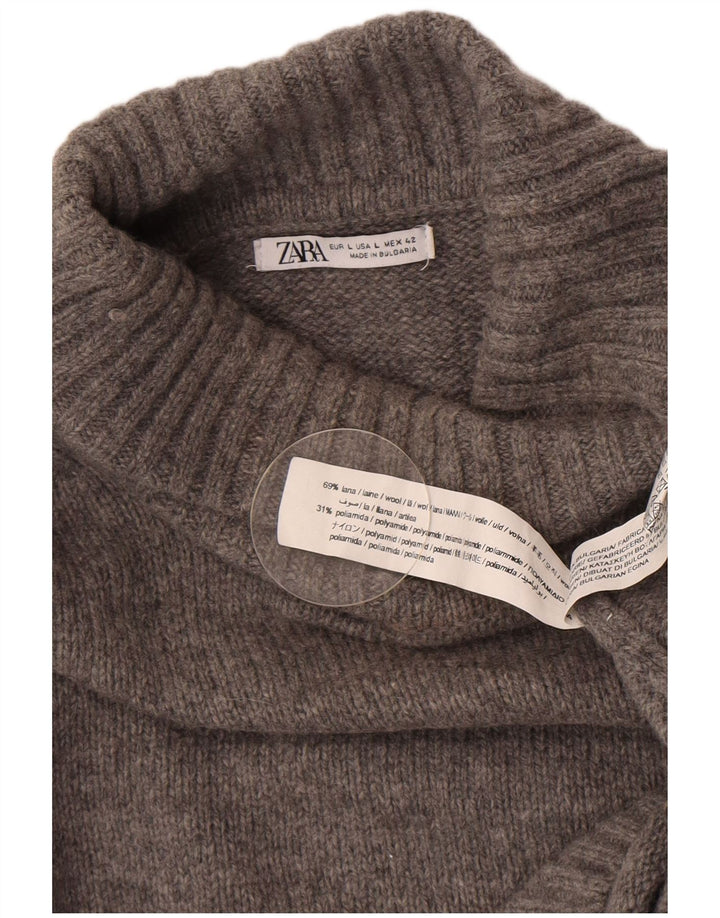 Maglione maglione a collo alto da donna Zara UK 16 grande lana grigia