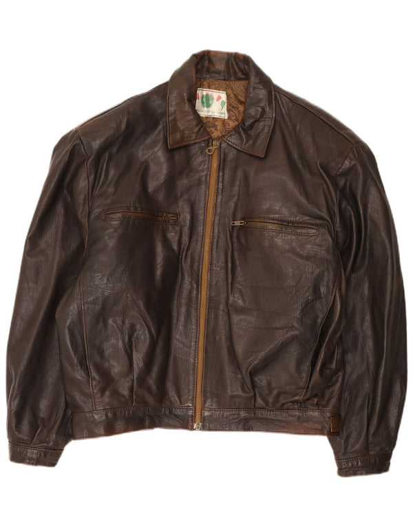 Giacca in pelle vintage da uomo UK 40 grande marrone