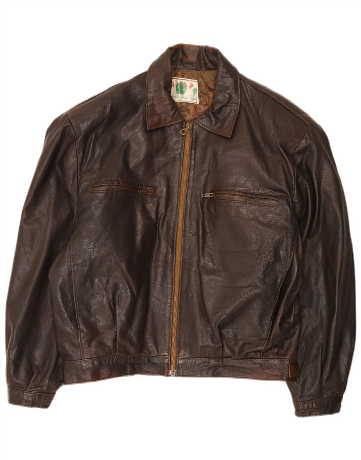 Giacca in pelle vintage da uomo UK 40 grande marrone