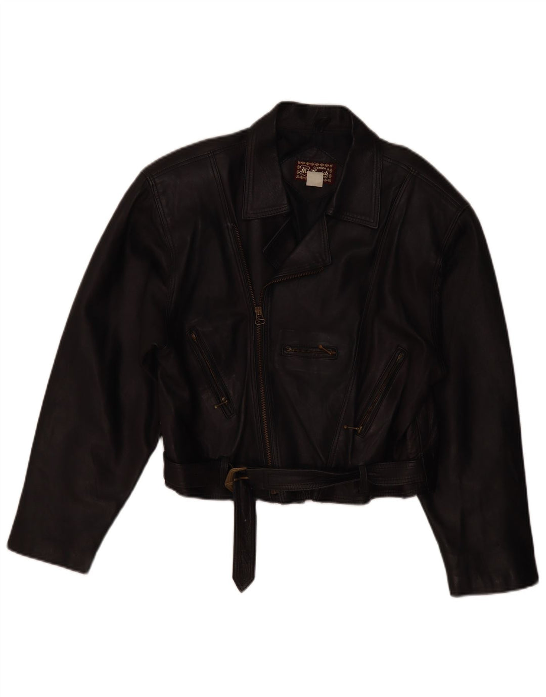 Giacca da motociclista in pelle da donna VINTAGE UK 14 Pelle nera media