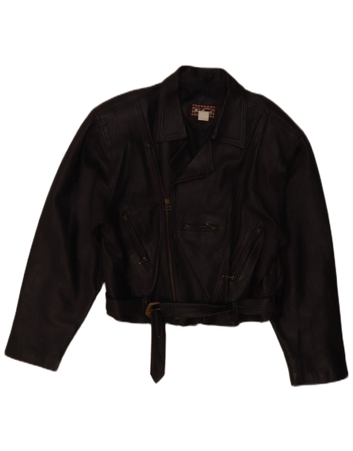 Giacca da motociclista in pelle da donna VINTAGE UK 14 Pelle nera media